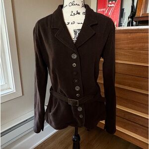Dark brown Skunkfunk button up wool blend jacket with belt size 5 (L)